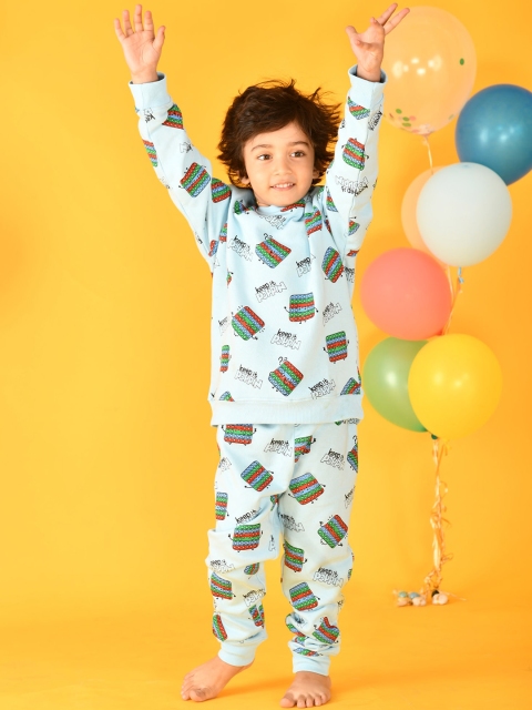 

Anthrilo Boys Blue Printed Pure Cotton T-shirt with Pyjamas