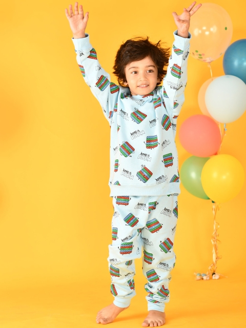 

Anthrilo Boys Blue Printed Pure Cotton T-shirt with Pyjamas