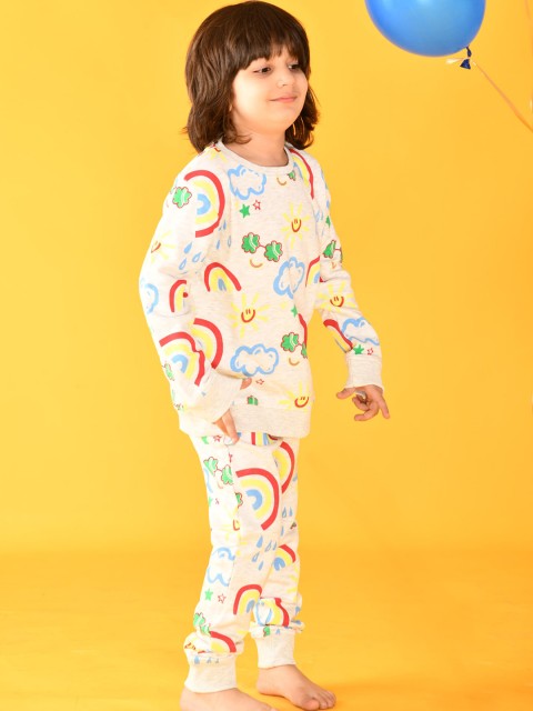 

Anthrilo Boys White Printed Pure Cotton T-shirt with Pyjamas