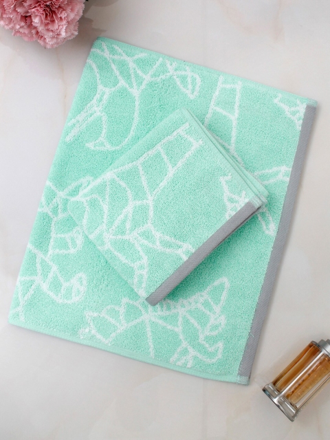 

AVI Living Set Of 2 Green Solid Pure Cotton 500 GSM Hand Towels