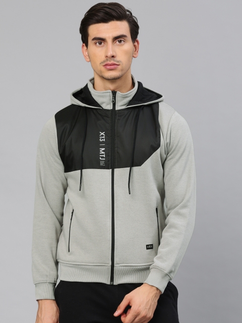 

HRX by Hrithik Roshan Men Grey & Black Colourblocked Hooded Sweatshirt