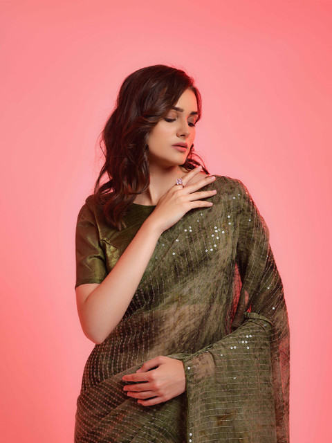 

all about you Green Embellished Sequinned Saree