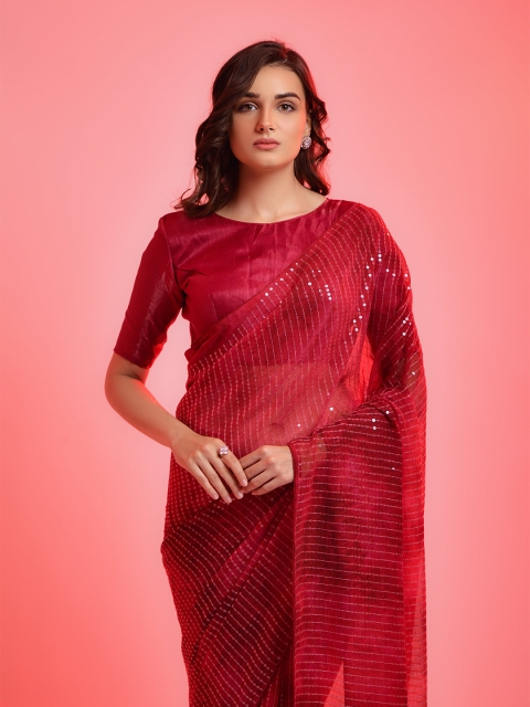 

all about you Red Embellished Sequinned Saree