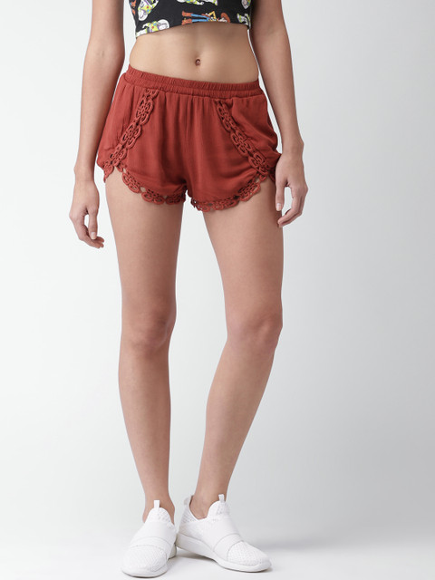 

FOREVER 21 Women Rust Brown Solid Shorts