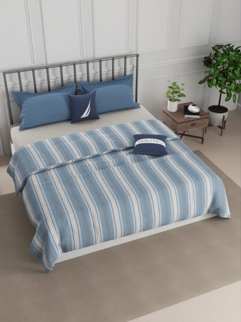 

Nautica Blue & White Striped AC Room 300 GSM Double Bed Dohar