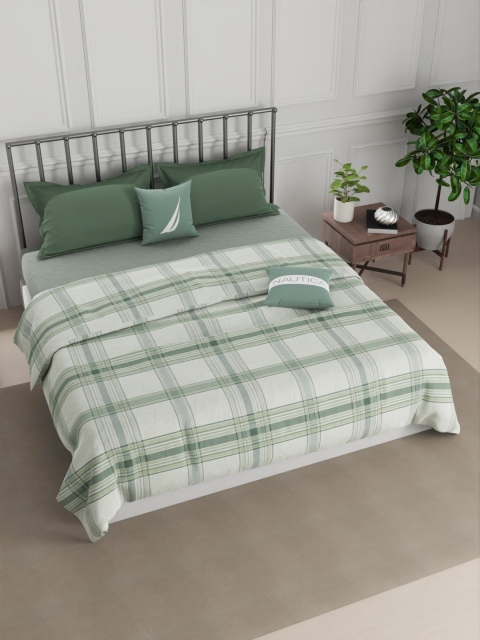 

Nautica Green & White Checked AC Room 300 GSM Double Bed Dohar