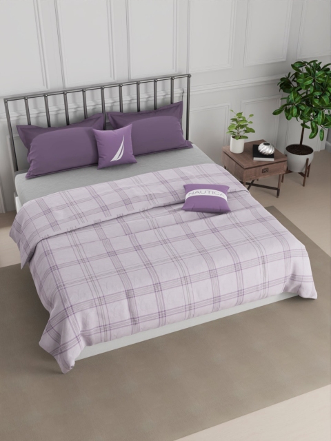 

Nautica Unisex Purple Checked 300 GSM Pure Cotton Blankets Quilts and Dohars