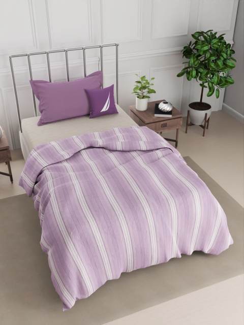 

Nautica Unisex Lavender & White Striped 1pc Single size 300GSM Cotton Blanket