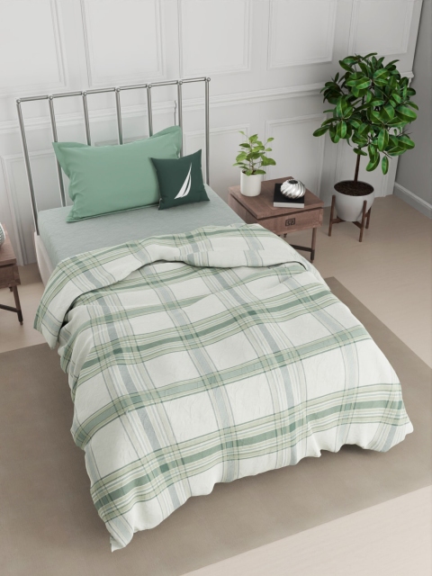 

Nautica Green & White Checked AC Room 300 GSM Single Bed Dohar