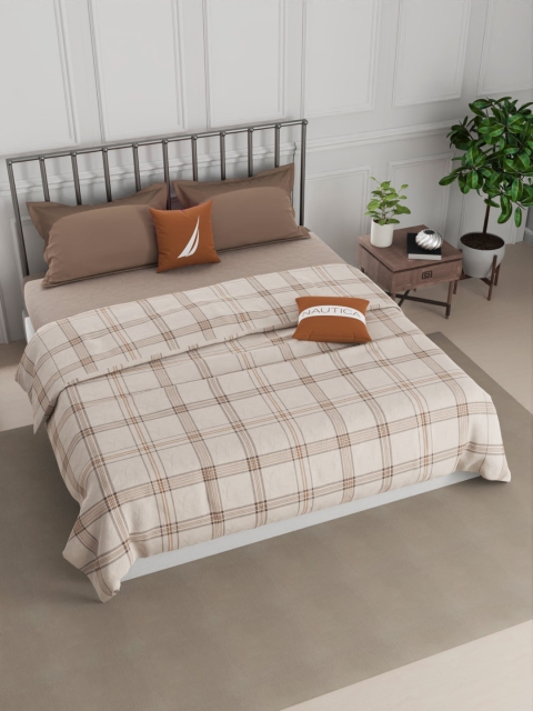 

Nautica Brown & Cream-Coloured Checked AC Room 300 GSM Double Bed Dohar