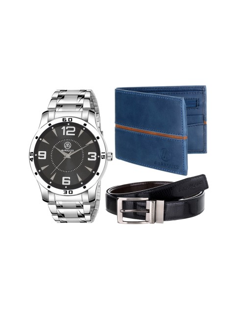 

MARKQUES Men Set Of 3 Silver-Toned & Blue Solid Accessory Gift Set