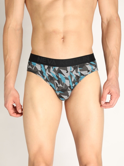 

NEVA Men Grey & Blue Printed Pure Cotton Basic Briefs