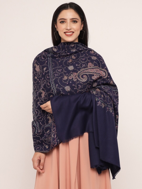 

Pashtush Women Blue & Pink Embroidered Woolen Shawl
