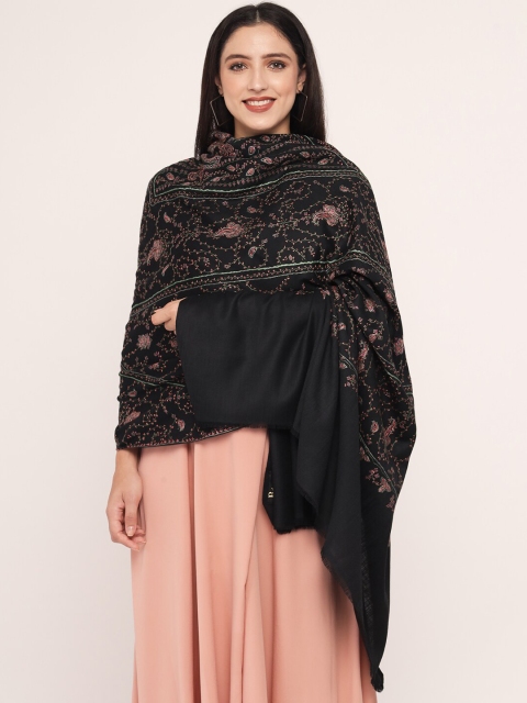 

Pashtush Women Black Ethnic Motif Embroidered Shawl