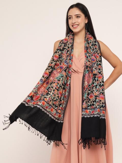 

Pashtush Women Black & Red Embroidered Wool Stole