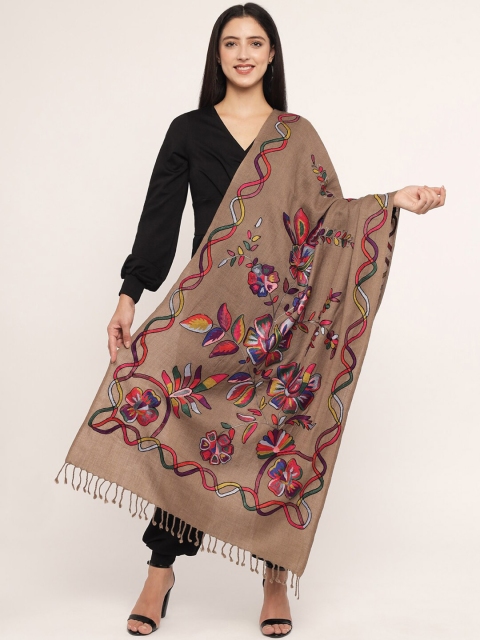 

Pashtush Women Taupe & Pink Embroidered Stole