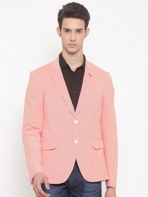 

The Indian Garage Co Men Coral Pink Slim Fit Single-Breasted Blazer