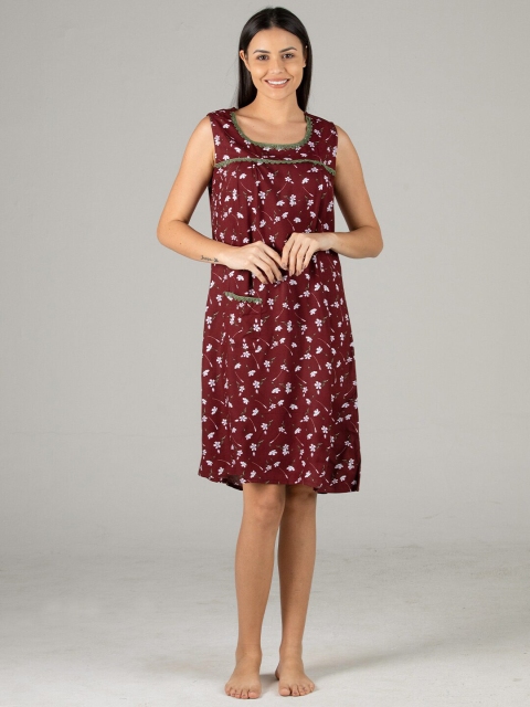 

evolove Women Maroon Printed Rayon Nightdress