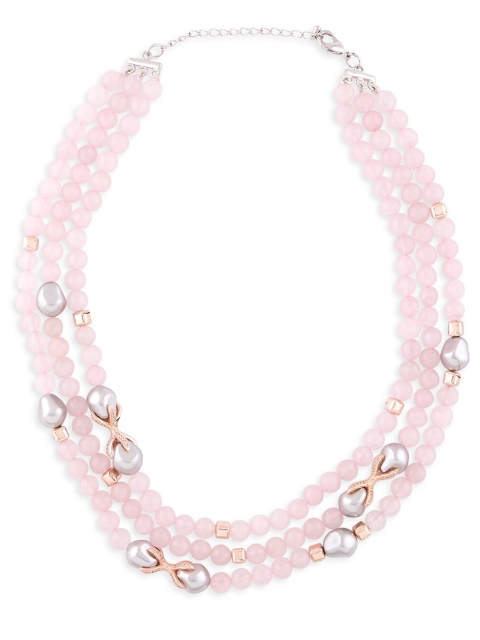 

URBATURE Women Pink & Silver-Toned Brass Layered Necklace