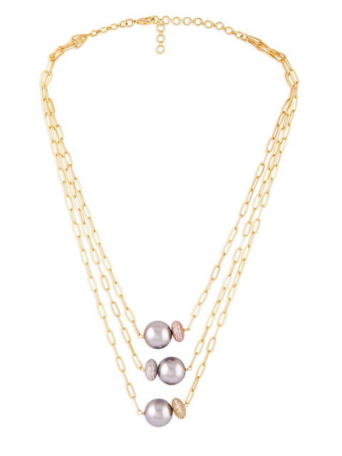 

URBATURE Gold-Toned & Grey Pearls Studded Brass Gold-Plated Layered Necklace