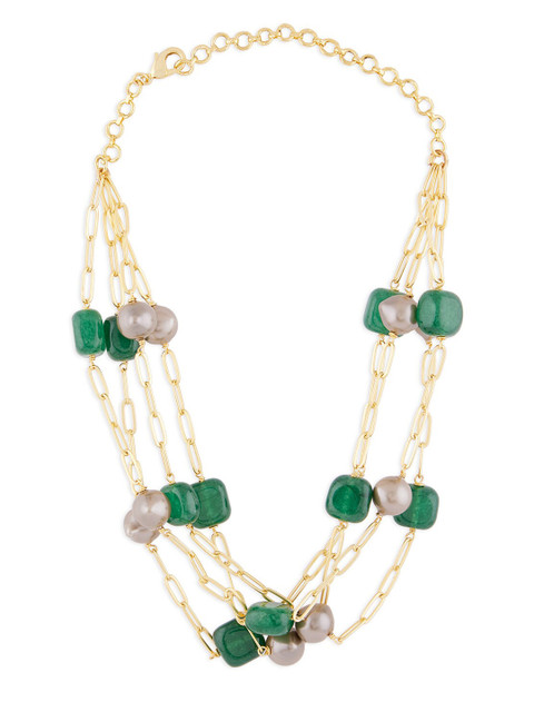 

URBATURE Gold-Toned & Green Brass Gold-Plated Layered Necklace