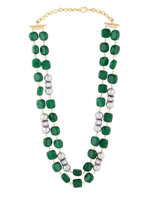 

URBATURE Green & White Brass Gold-Plated Layered Necklace