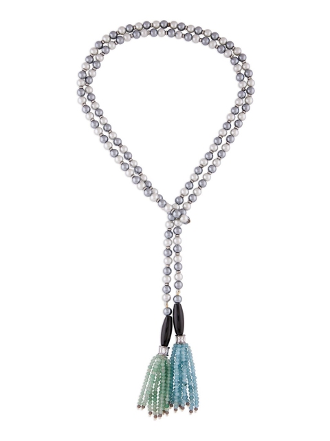 

URBATURE Grey & Blue Brass Silver-Plated Necklace