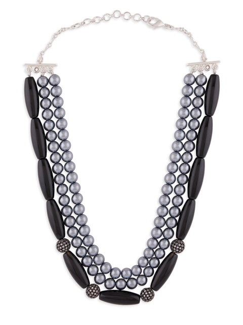 

URBATURE Women Silver-Toned & Black Brass Rhodium-Plated Necklace
