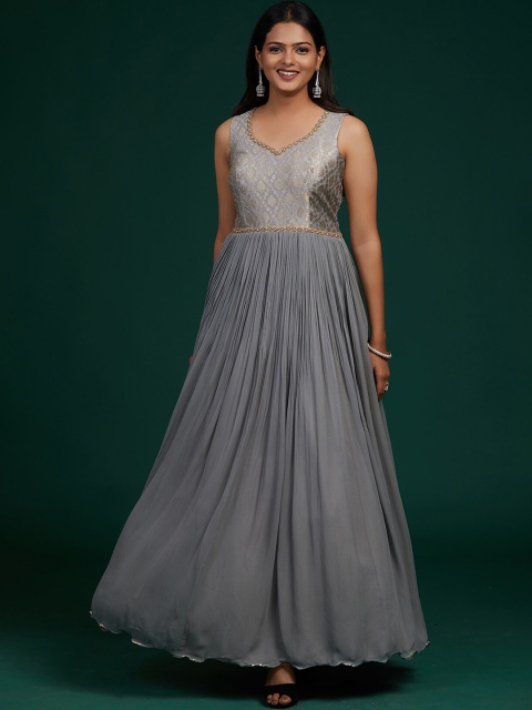 

Koskii Women Grey & Gold-Toned Ethnic Maxi Dress