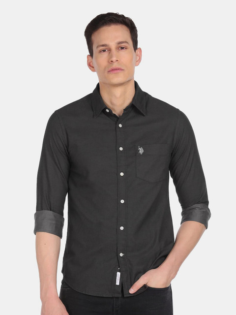 

U S Polo Assn Men Grey Cotton Casual Shirt