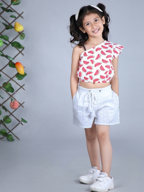 

Beyabella Girls White & Pink Printed Top with Shorts