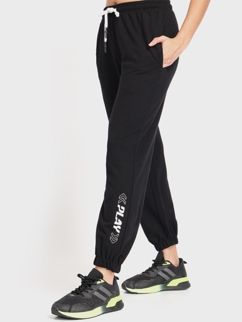 

Bewakoof Women Black Typography Printed Cotton Joggers