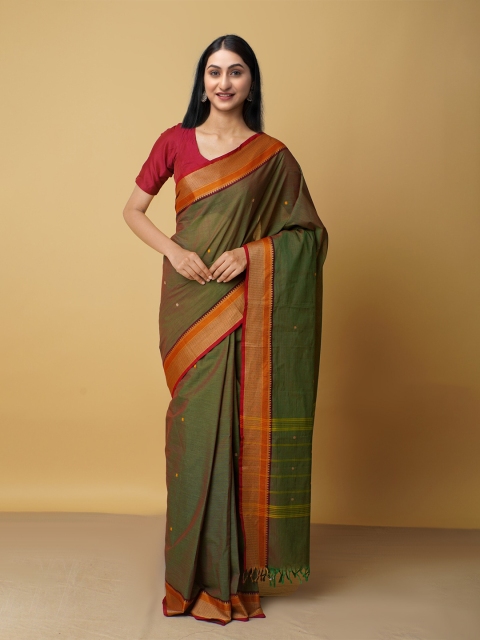 

Unnati Silks Women Green & Orange Pure Cotton Chettinad Saree