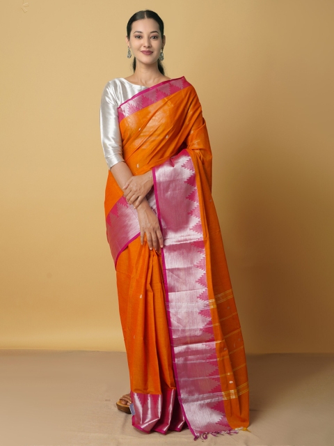 

Unnati Silks Orange & Pink Woven Design Pure Cotton Handloom Chettinad Saree