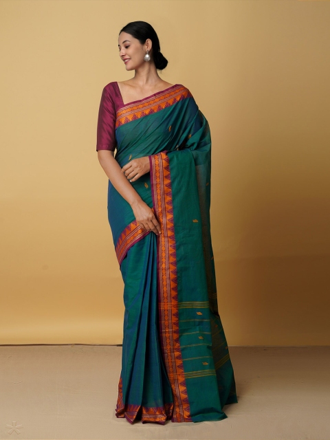 

Unnati Silks Green & Orange Pure Cotton Chettinad Saree