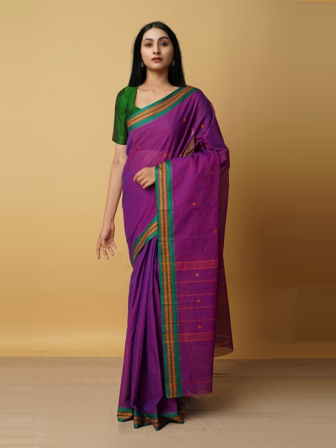 

Unnati Silks Violet & Green Woven Design Pure Cotton Chettinad Saree
