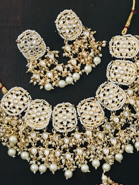 

The Opal Factory Women White Stone & Beads-Studded Choker Jewellery Set