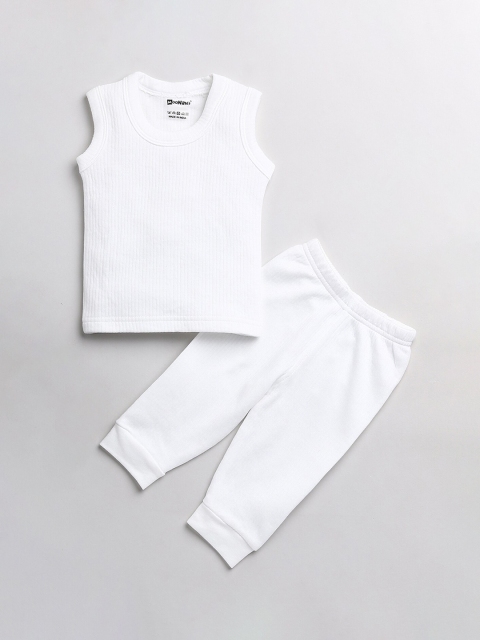 

MooNKids Boys Off White Solid Sleeveless Thermal Set