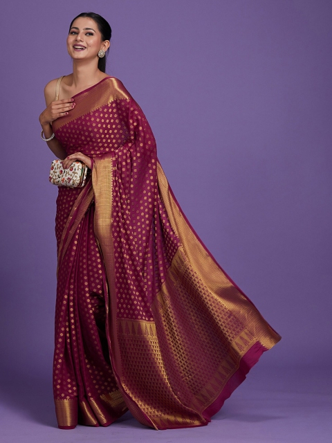 

Koskii Maroon & Gold-Toned Woven Design Zari Art Silk Banarasi Saree