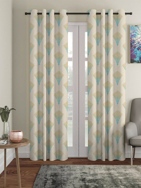 

HOUZZCODE Blue & Beige Floral Sheer Door Curtain