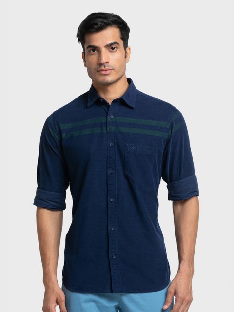 

ColorPlus Men Blue Tailored Fit Horizontal Stripes Casual Shirt