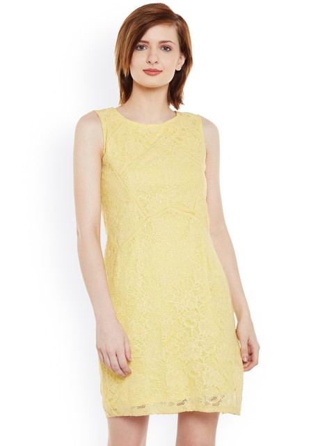 

Latin Quarters Women Yellow Self-Design Sheath Dress