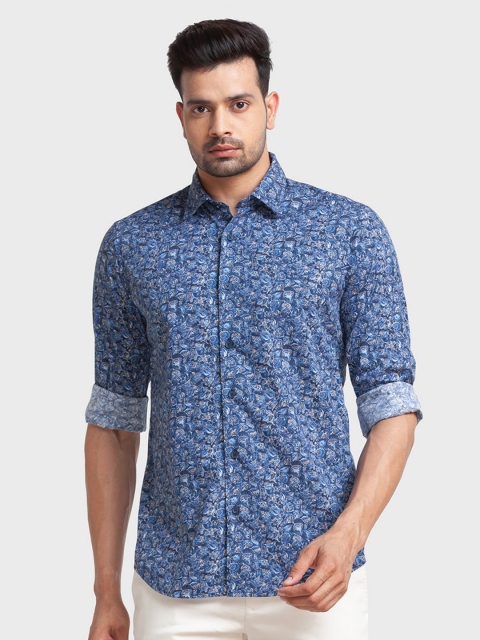 

ColorPlus Men Blue Tailored Fit Floral Printed Organic Cotton Casual Shirt