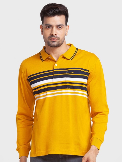 

ColorPlus Men Yellow Striped Polo Collar Organic Cotton Slim Fit T-shirt
