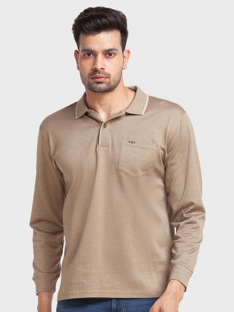 ColorPlus Men Brown Polo Collar Organic Cotton Slim Fit T-shirt