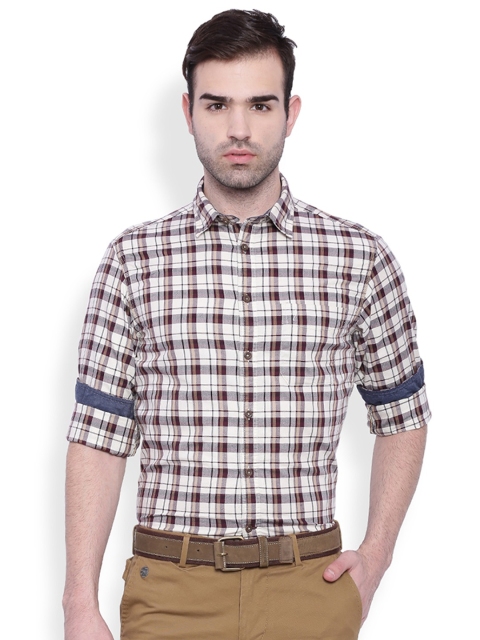 

Indian Terrain Men Beige & Brown Regular Fit Checked Casual Shirt