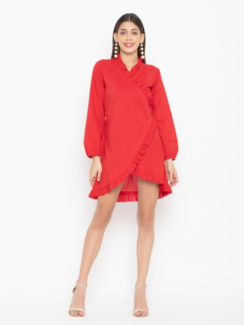 

OCTICS Red Solid Wrap Dress