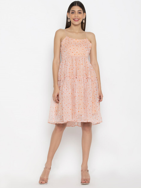 

OCTICS Women Peach-Coloured Floral Layered Georgette Dress