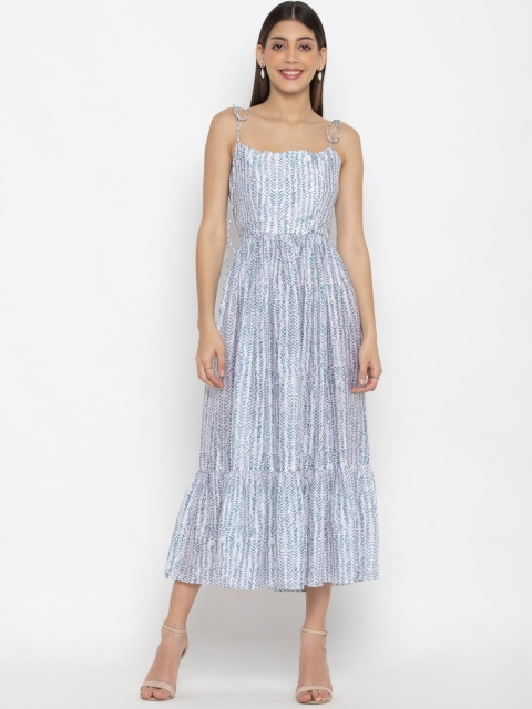 

OCTICS Women Blue & White Chiffon Maxi Dress