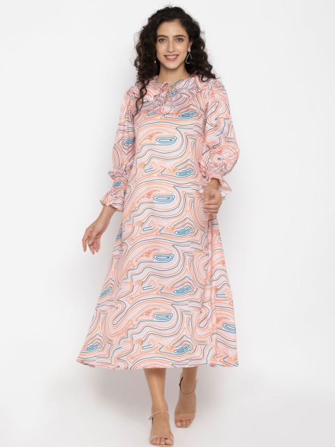 

OCTICS Orange A-Line Midi Dress